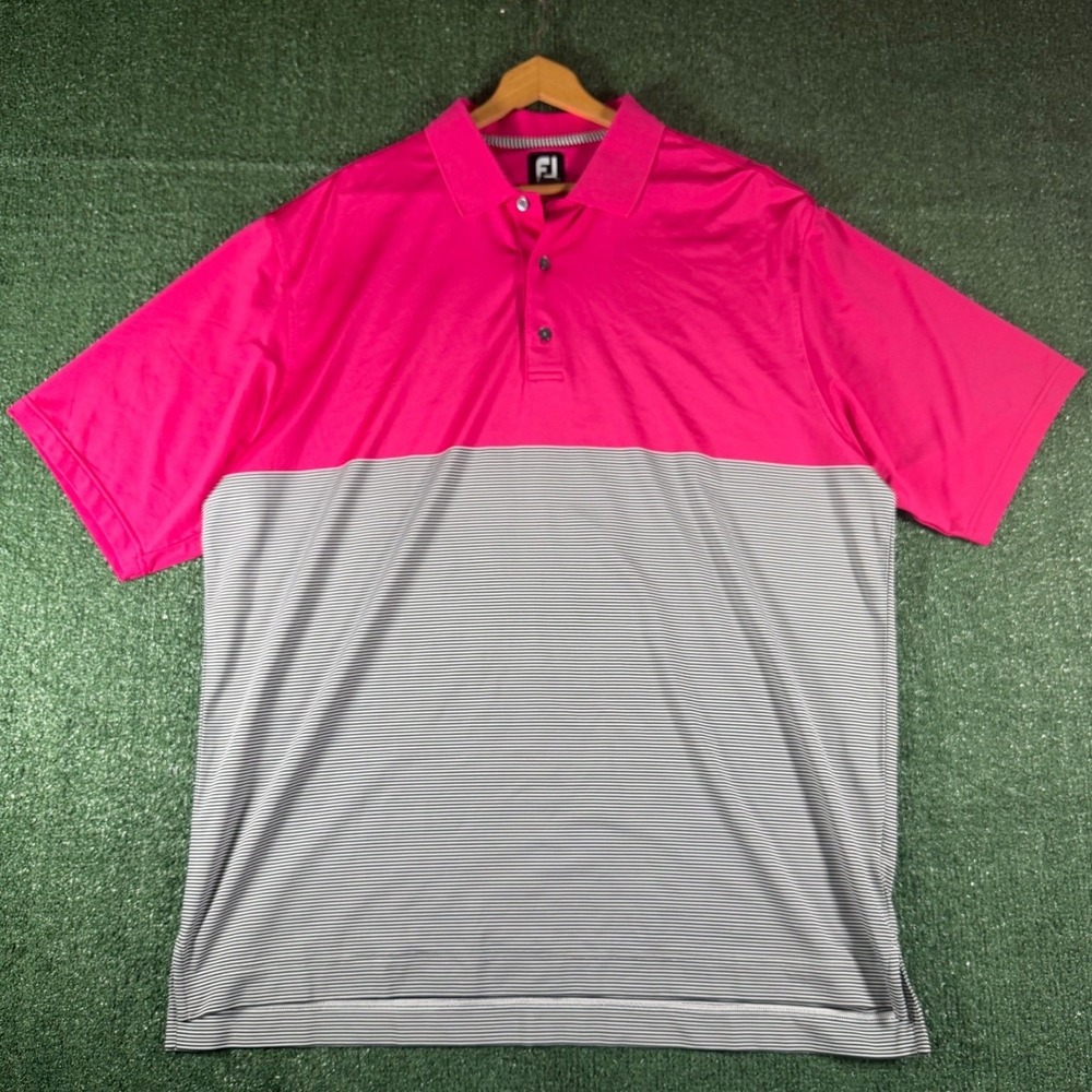 FootJoy Polo Shirt Mens XXL Pink Striped Short Sleeve Golf Top